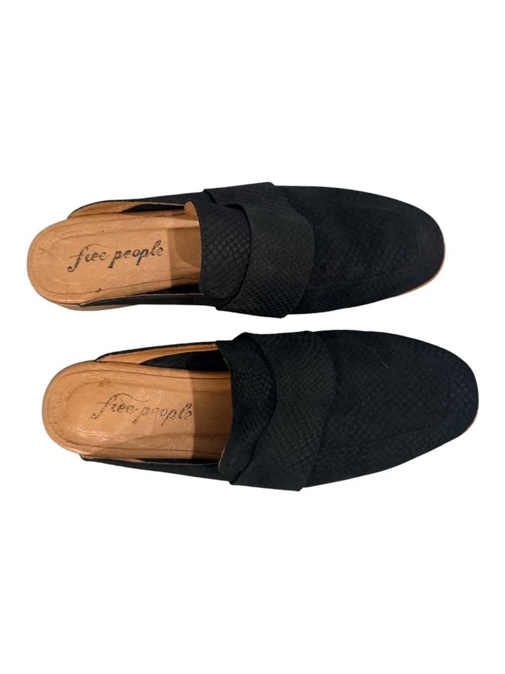 Free People At Ease Loafer Mules Black Python Snakeskin Leather Slip